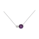 Collier composé d'une chaîne en argent 925/000 rhodié et d'un pendentif serti d'une véritable pierre d'améthyste et d'un oxyde de zirconium blanc.<br/>Fermoir anneau de ressort avec 4 cm de rallonge. Rond  Adolescent Adulte Femme Fille Indémodable 