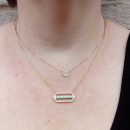 Collier en plaqué or, oxyde de zirconium et pierres d'imitation turquoise. Losange Rectangle Rond Strass Turquoise  Adolescent Adulte Femme Fille Indémodable 