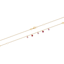 Bracelet composé d'une chaîne en plaqué or jaune 18 carats et 4 pampilles en pierres synthétiques de couleur rose.<br/>Fermoir mousqueton avec anneaux de rappel à 15 et 17.5 cm. Rond  Adolescent Adulte Femme Fille Indémodable 