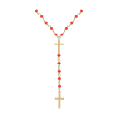 Collier chapelet composé d'une chaîne en plaqué or jaune 18 carats avec perles de couleur rouge et de deux pendentifs croix en plaqué or jaune 18 carats.<br/>Fermoir anneau ressort avec 4 cm de rallonge. Chapelet Croix Perle  Adolescent Adulte Femme Fille Indémodable Religion 