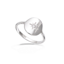 Bague en argent 925 rhodié avec motif étoile sertie d'un oxyde de zirconium blanc. Etoile Rond  Adolescent Adulte Femme Fille Indémodable Nature 