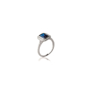 Bague en argent 925/000 rhodié, oxyde de zirconium et pierre synthétique. Rectangle  Adolescent Adulte Femme Fille Indémodable 