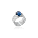Bague en argent 925/000 rhodié et pierre synthétique sertie 4 griffes. Carré  Adolescent Adulte Femme Fille Indémodable 