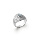 Bague en argent 925/000 rhodié et labradorite. Rond  Adolescent Adulte Femme Fille Indémodable 