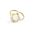 Bague en plaqué or jaune 18 carats avec 2 pendants, une pastille ronde martelée et une pierre de couleur blanche sertie clos. Rond  Adolescent Adulte Femme Fille Indémodable 