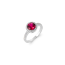 Bague en argent 925/000 rhodié pavée en partie d'oxydes de zirconium blancs et surmontée d'une pierre de couleur rose sertie 4 griffes de forme ronde au contour pavé d'oxydes de zirconium blancs. Rond Strass  Adolescent Adulte Femme Fille Indémodable 