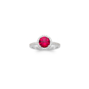 Bague en argent 925/000 rhodié pavée en partie d'oxydes de zirconium blancs et surmontée d'une pierre de couleur rose sertie 4 griffes de forme ronde au contour pavé d'oxydes de zirconium blancs. Rond Strass  Adolescent Adulte Femme Fille Indémodable 