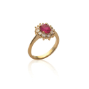 Bague en plaqué-or, oxydes de zirconium et pierre synthétique. Marguerite Ovale  Adulte Femme Indémodable 
