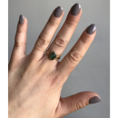 Bague couronne en plaqué or 18 carats sertie d'une véritable aventurine verte. Ovale  Adolescent Adulte Femme Fille Indémodable 