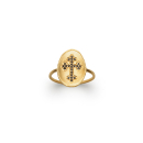 Bague ovale en plaqué or et croix en pierres synthétiques noires. Croix Ovale  Adolescent Adulte Femme Fille Indémodable Religion Symboles 