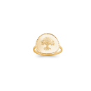 Bague pastille ronde avec motif arbre de vie en plaqué or 18 carats. Arbre Rond  Adolescent Adulte Femme Fille Indémodable Nature Symboles 
