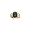 Bague triple rangs en plaqué or 18 carats pavés d'oxydes de zirconium surmontée d'une véritable pierre d'agate noire sertie 4 griffes de forme ovale.<br/>L'agate représente l'équilibre et l'harmonie. Elle est symbole de force et de soutien dans les moments difficiles en recentrant les énergies. Pierre d'ancrage à la terre, elle aide à disperser les énergies négatives et confère stabilité et confiance de soi. Ovale Strass  Adolescent Adulte Femme Fille Indémodable 