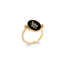 Bague en plaqué or 18 carats avec pastille réversible de forme ovale à double face, l'une lisse avec motif de serpent en relief et l'autre en émail de couleur noire et motif de serpent en relief. Ovale Serpent  Adolescent Adulte Animaux Femme Fille Indémodable 