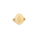 Bague en plaqué or 18 carats avec pastille réversible de forme ovale à double face, l'une lisse avec motif de serpent en relief et l'autre en émail de couleur noire et motif de serpent en relief. Ovale Serpent  Adolescent Adulte Animaux Femme Fille Indémodable 