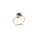 Bague en plaqué or jaune 18 carats surmontée d'un pavage de forme ovale d'oxydes de zirconium blancs et d'une pierre synthétique de couleur bleue sertie de 4 griffes. Ovale Strass  Adolescent Adulte Femme Fille Indémodable 