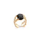 Bague branches de laurier en plaqué or jaune 18 carats surmontée d'une véritable pierre d'agate noire sertie 4 griffes.<br/>L'agate représente l'équilibre et l'harmonie. Elle est symbole de force et de soutien dans les moments difficiles en recentrant les énergies. Pierre d'ancrage à la terre, elle aide à disperser les énergies négatives et confère stabilité et confiance de soi. Laurier Ovale  Adolescent Adulte Femme Fille Indémodable Nature Symboles 