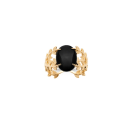 Bague branches de laurier en plaqué or jaune 18 carats surmontée d'une véritable pierre d'agate noire sertie 4 griffes.<br/>L'agate représente l'équilibre et l'harmonie. Elle est symbole de force et de soutien dans les moments difficiles en recentrant les énergies. Pierre d'ancrage à la terre, elle aide à disperser les énergies négatives et confère stabilité et confiance de soi. Laurier Ovale  Adolescent Adulte Femme Fille Indémodable Nature Symboles 