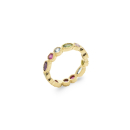 Bague en plaqué or jaune 18 carats sertie de plusieurs pierres synthétiques multicolores de forme ronde ou ovale. Ovale Rond  Adolescent Adulte Femme Fille Indémodable 