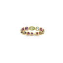 Bague en plaqué or jaune 18 carats sertie de plusieurs pierres synthétiques multicolores de forme ronde ou ovale. Ovale Rond  Adolescent Adulte Femme Fille Indémodable 