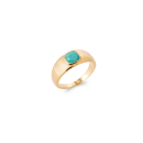 Bague en plaqué or jaune 18 carats surmontée d'une véritable pierre d'amazonite sertie clos. Carré  Adolescent Adulte Femme Fille Indémodable 