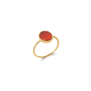 Bague en plaqué or jaune 18 carats surmontée d'une véritable pierre d'agate rouge sertie 4 griffes de forme ovale. Ovale  Adolescent Adulte Femme Fille Indémodable 