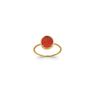Bague en plaqué or jaune 18 carats surmontée d'une véritable pierre d'agate rouge sertie 4 griffes de forme ovale. Ovale  Adolescent Adulte Femme Fille Indémodable 
