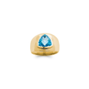 Bague en plaqué or jaune 18 carats surmontée d'un oxyde de zirconium de couleur bleue turquoise serti clos de forme triangulaire.  Adolescent Adulte Femme Fille Indémodable 