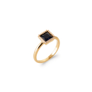 Bague en plaqué or jaune 18 carats surmontée d'une pierre de couleur bleue sertie clos entourée d'un pavage d'oxydes de zirconium blancs. Carré  Adolescent Adulte Femme Fille Indémodable 