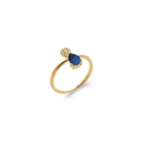Bague en plaqué or jaune 18 carats surmontée d'une goutte pavée d'oxydes de zirconium blancs et d'une pierre de couleur bleue sertie 3 griffes en forme de goutte. Goutte Strass  Adolescent Adulte Femme Fille Indémodable 