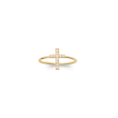 Bague en plaqué or jaune 18 carats surmontée d'une croix pavée d'oxydes de zirconium blancs. Croix Strass  Adolescent Adulte Femme Fille Indémodable Religion 
