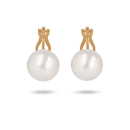 Boucles d'oreilles pendantes fermoir clip en plaqué or jaune 18 carats surmontées d'une perle de Majorque d'imitation de couleur blanche. Boule Pendantes Perle  Adolescent Adulte Femme Fille Indémodable 