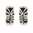 Boucles d'oreilles tiki en argent 925/000 rhodié et pierre d'onyx. Pendantes Tiki  Adolescent Adulte Femme Fille Indémodable Symboles 