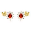 Boucles d'oreilles puces de forme ovale en plaqué or jaune 18 carats surmontées d'un grenat d'imitation entouré d'oxydes de zirconium blancs. Ovale Puce Strass  Adolescent Adulte Femme Fille Indémodable 