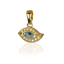 Pendentif Œil de Turquie en plaqué or jaune 18 carats, œil en verre et strass en oxydes de zirconium blancs. Oeil Oeil de Turquie Strass  Adolescent Adulte Femme Fille Indémodable Symboles 