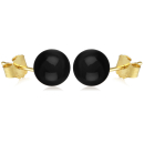 Boucles d'oreilles puces en plaqué or jaune 18 carats et perles de couleur noire. Boule Perle Puce  Adolescent Adulte Femme Fille Indémodable 