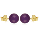 Boucles d'oreilles puces en plaqué or jaune 18 carats surmontées d'une perle en véritable pierre d'améthyste. Boule Perle Puce Rond  Adolescent Adulte Femme Fille Indémodable 