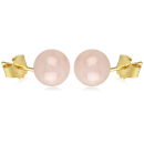Boucles d'oreilles puces en plaqué or jaune 18 carats surmontées d'une perle en véritable pierre de quartz rose. Boule Perle Puce Rond  Adolescent Adulte Femme Fille Indémodable 