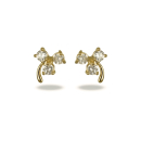 Boucles d'oreilles puces en forme de trèfle à 3 feuilles en plaqué or jaune 18 carats serties de 3 oxydes de zirconium blancs. Puce Strass Trèfle  Adolescent Adulte Femme Fille Indémodable Nature 