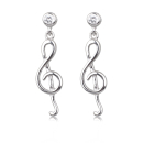 Boucles d'oreilles pendantes en forme de clé de sol en argent 925/000 rhodié surmontées d'un oxyde de zirconium blanc serti clos. Clé de Sol Pendantes Strass  Adolescent Adulte Amour Femme Fille Indémodable Musique 
