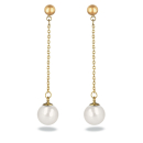 Boucles d'oreilles pendantes en plaqué or jaune 18 carats avec deux perles synthétiques de couleur blanche. Boule Pendantes Perle  Adolescent Adulte Femme Fille Indémodable 