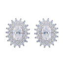 Boucles d'oreilles de forme ovale en argent 925/000 rhodié serties d'oxydes de zirconium blancs et surmontées d'un oxyde de zirconium blanc serti 4 griffes. Ovale Pendantes Strass  Adolescent Adulte Femme Fille Indémodable 