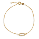 Bracelet composé d'une chaîne en plaqué or jaune 18 carats et d'un cercle ovale pavé d'oxydes de zirconium blancs.<br/>Fermoir mousqueton avec anneaux de rappel à 16, 17.5 et 18.5 cm. Ovale Strass  Adolescent Adulte Femme Fille Indémodable 