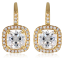 Boucles d'oreilles dormeuses en plaqué or jaune 18 carats pavées d'oxydes de zirconium blancs et serties 4 griffes d'un oxyde de zirconium blanc. Pendantes Strass  Adolescent Adulte Femme Fille Indémodable 