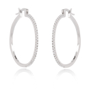Boucles d'oreilles créoles en argent 925/000 rhodié pavées en partie d'oxydes de zirconium blancs. Créoles Strass  Adolescent Adulte Femme Fille Indémodable 