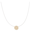Collier composé d'un fil de pêche nylon et d'un pendentif rond en plaqué or jaune 18 carats pavé d'oxydes de zirconium blancs. Rond Strass  Adolescent Adulte Femme Fille Indémodable 