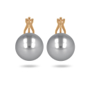 Boucles d'oreilles pendantes fermoir clip en plaqué or jaune 18 carats surmontées d'une perle de Majorque d'imitation de couleur grise. Boule Pendantes Perle  Adolescent Adulte Femme Fille Indémodable 