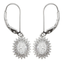 Boucles d'oreilles dormeuses en argent 925/000 rhodié avec un pendant ovale pavé d'oxydes de zirconium blancs et surmonté d'un oxyde de zirconium blanc serti 4 griffes. Ovale Pendantes Strass  Adolescent Adulte Femme Fille Indémodable 