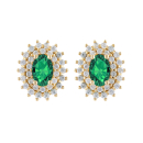 Boucles d'oreilles puces de forme ovale en plaqué or jaune 18 carats pavées d'oxydes de zirconium blancs et surmontées d'une émeraude d'imitation serti 4 griffes. Ovale Puce Strass  Adolescent Adulte Femme Fille Indémodable 