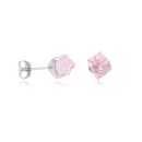Boucles d'oreilles puces en argent 925/000 rhodié surmontées d'un cube en cristal rose. Carré Puce  Adolescent Adulte Femme Fille Indémodable 