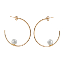 Boucles d'oreilles ouvertes fil rond en plaqué or jaune 18 carats surmontées d'une perle de Majorque d'imitation. Créoles Pendantes Perle Rond  Adolescent Adulte Femme Fille Indémodable 